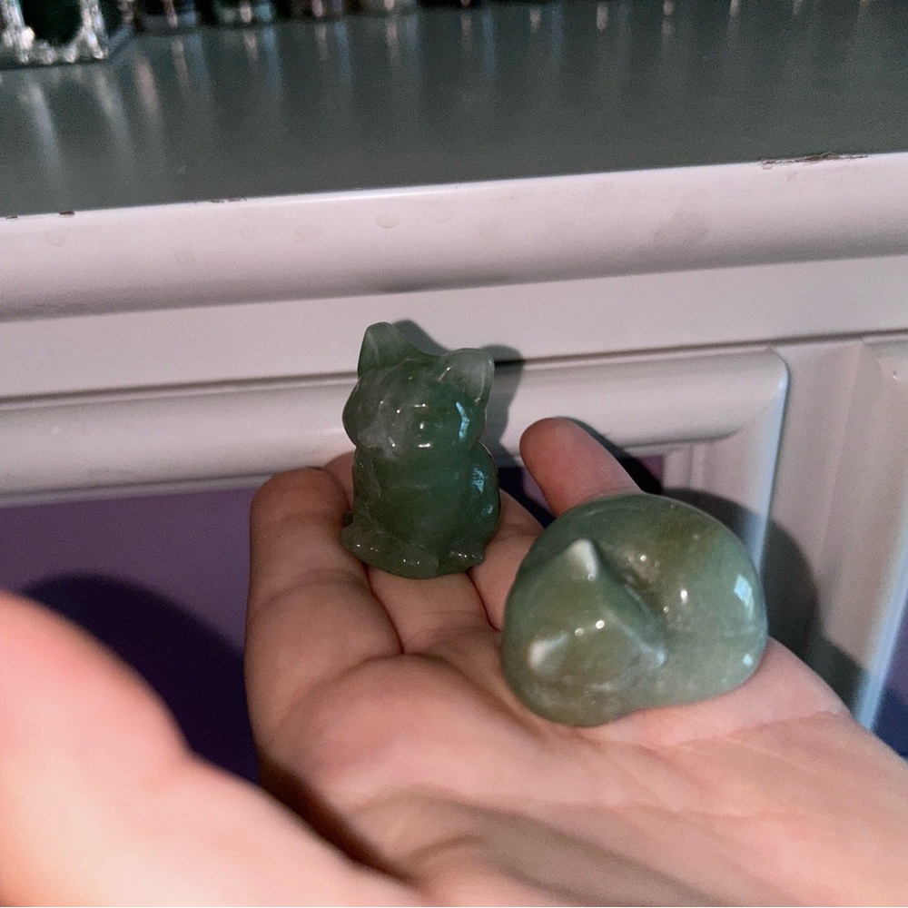 Green Aventurine Cat Carvings Bundle